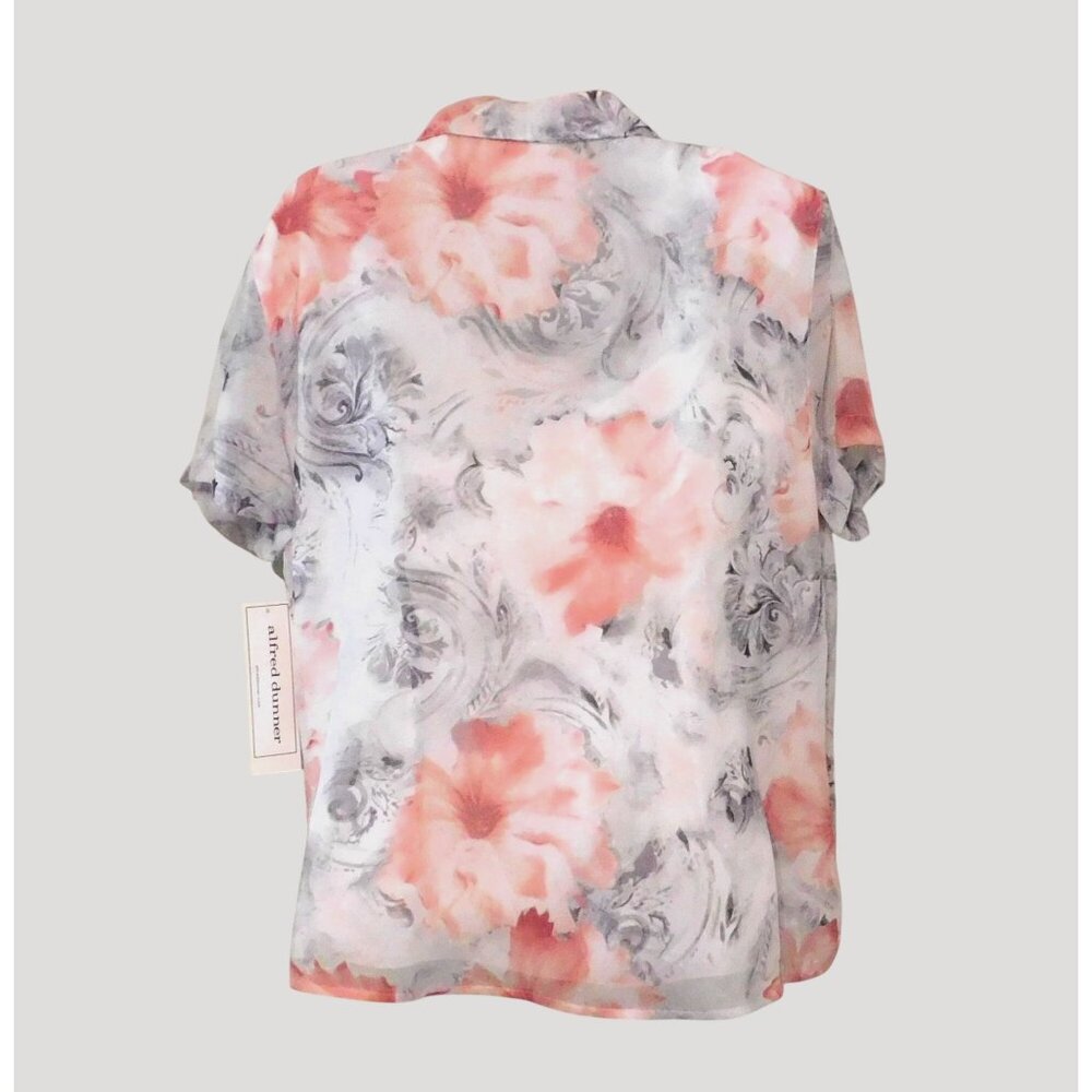 Alfred Dunner Womens Blouse Size 14 Pink Gray White Floral Short Sleeve Button - Picture 3 of 7